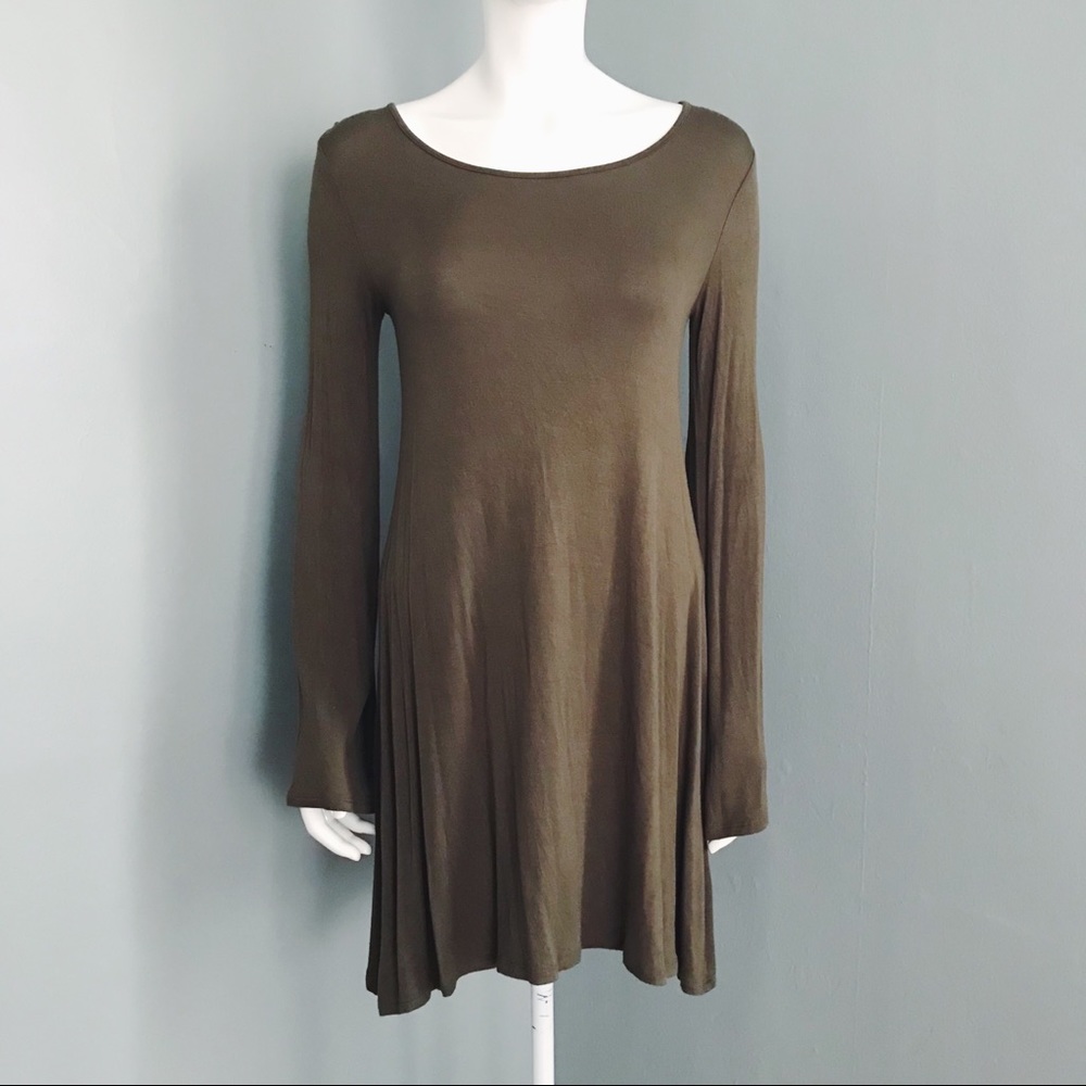 Boho Long-Sleeved Mini Dress in Olive | Size M